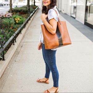 Madewell Paint Stripe Transport Leather Tote